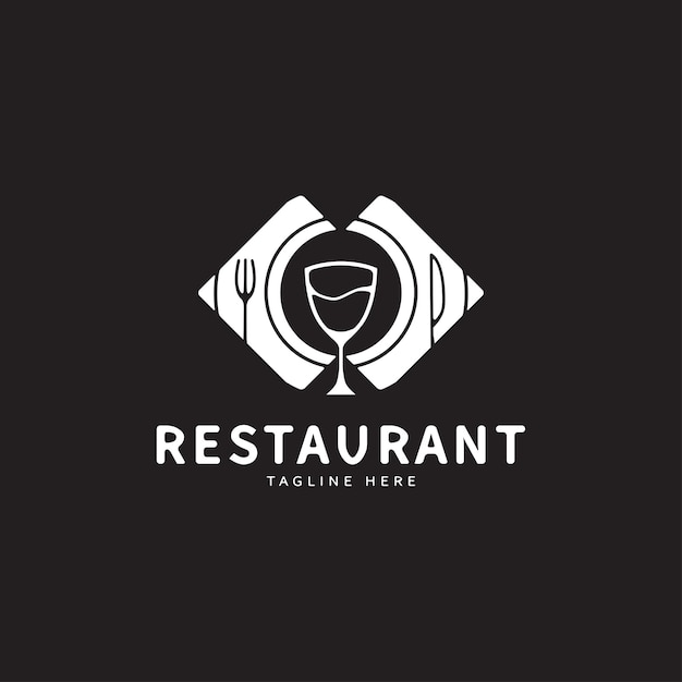 Vetor inspiração de design de logotipo de restaurante de jantar de garfo e colher de copo de vinho