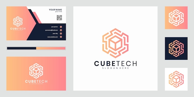 Inspiração de design de logotipo de tecnologia de cubo elegante. design de logotipo e cartão de visita