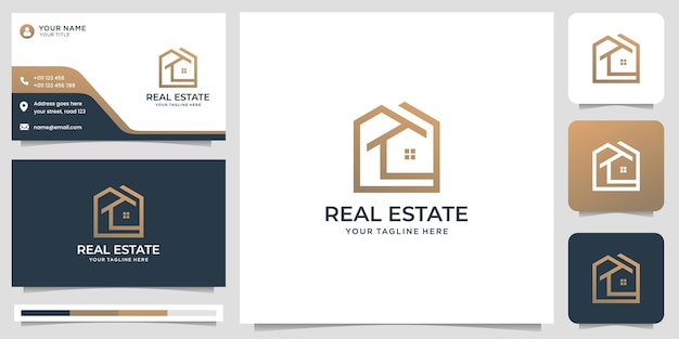 Inspiração de design de logotipo imobiliário mínimo e modelo de design de cartão de visita.