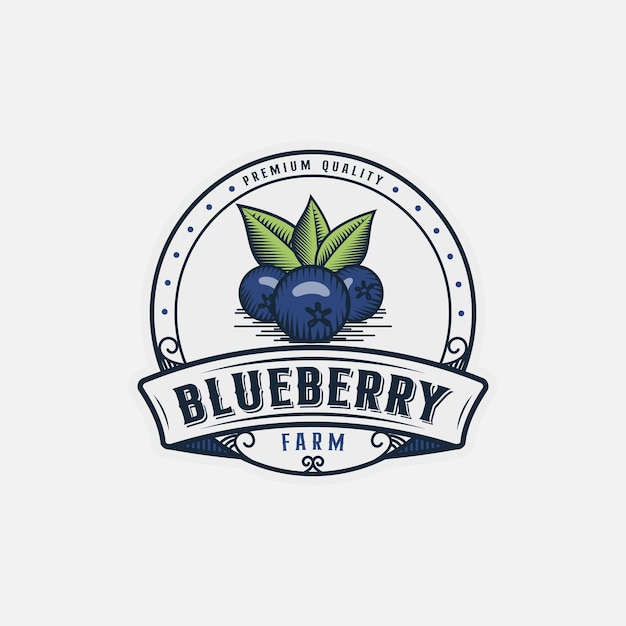 Vetor inspiração de design de logotipo vintage de frutas de mirtilo para fazenda