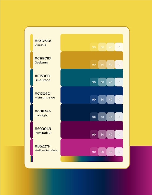 Vetor inspiração de paleta de 10 cores com cores de tonalidade e código hexadecimal