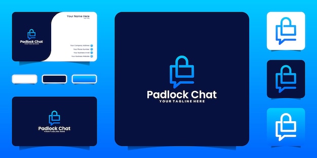 Inspiração do logotipo do design do cadeado, modelo de bate-papo e design de cartão de visita