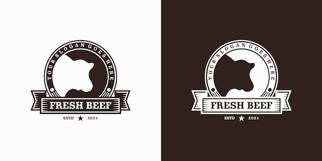 Inspiração do logotipo do rancho vintage, agricultura, carne, churrasco.