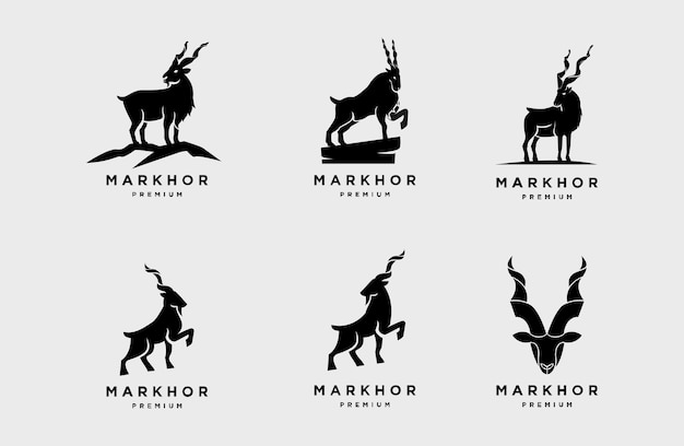 Vetor inspiração para o design do logotipo do animal-cabeça de markhor