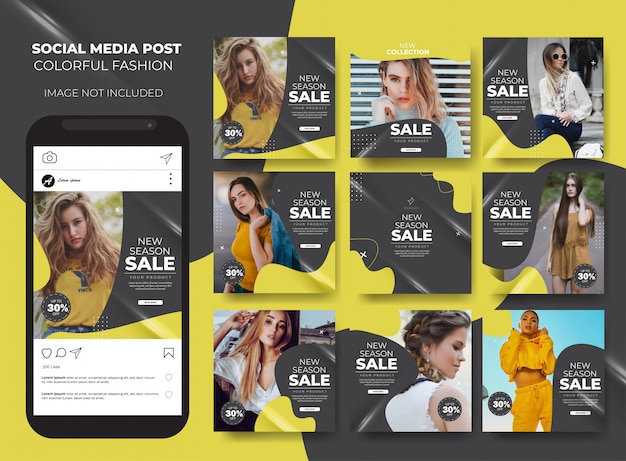 Vetor instagram definir modelo líquido de venda de moda post feed