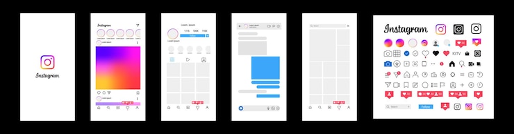 Vetor instagram design configure a tela do instagram mídia social e modelo de interface de rede social instagram moldura de foto histórias gostou fluxo vetor editorial