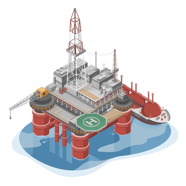 Vetor instalação de perfuração de plataforma de petróleo e gás offshore e infográfico de ilustração de desenhos animados da indústria de petróleo