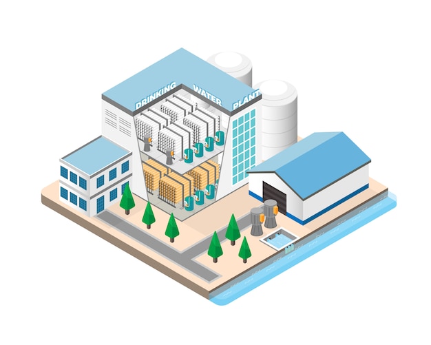 Instalações de purificação de água potável no gráfico isométrico