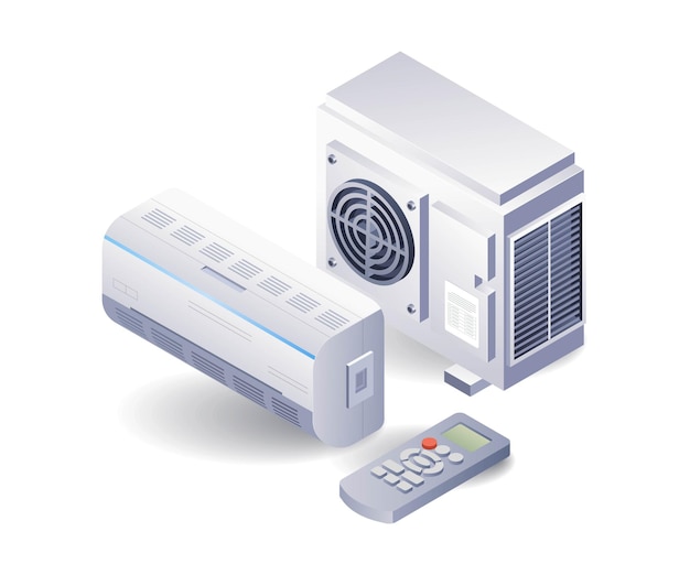 Instalar dispositivo de ar condicionado doméstico ilustração 3D isométrica
