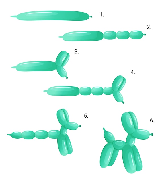 Vetor instruções sobre como fazer um cão de balão decoração de balão colorido para entretenimento de crianças