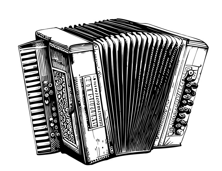 Instrumento musical acordeão ilustração de esboço desenhado à mão