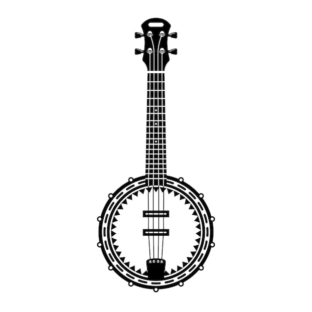 Instrumento musical banjo em estilo monocromático isolado na ilustração vetorial de fundo branco