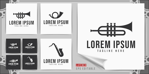 Instrumento musical trombeta, ilustração vetorial de design de logotipo de saxofone