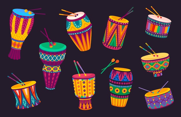 Vetor instrumentos de música de tambores brasileiros e africanos