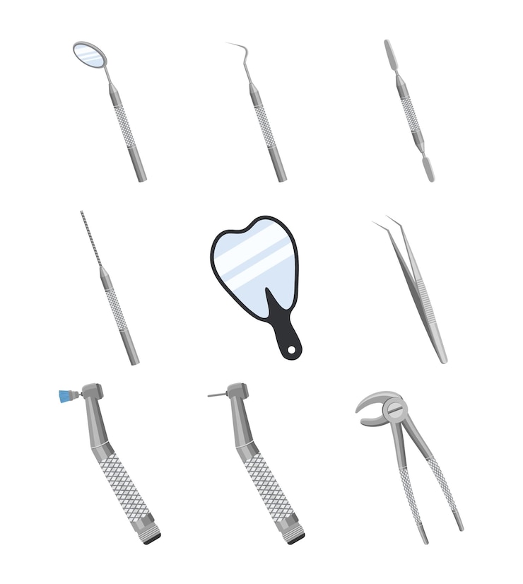 Vetor instrumentos dentários ilustração vetorial de ferramentas dentárias essenciais