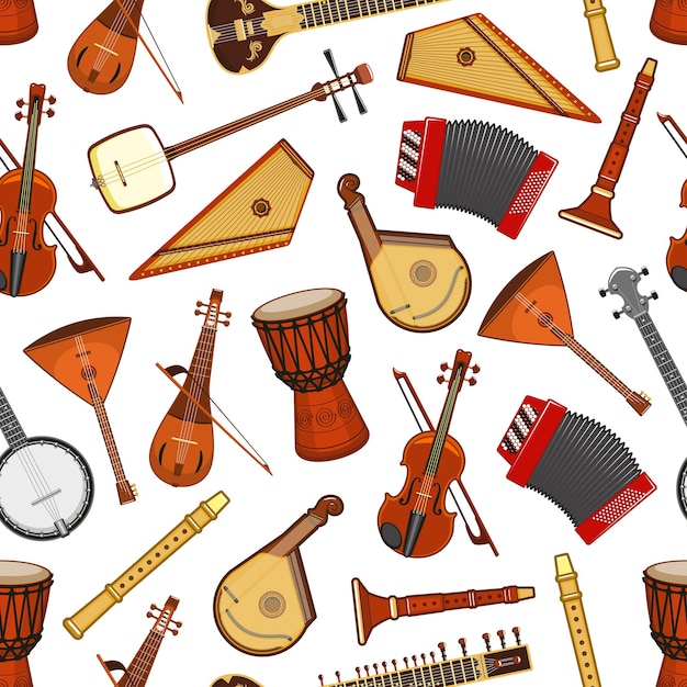 Vetor instrumentos musicais de padrão perfeito de música folclórica