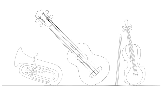 Instrumentos musicais um vetor de desenho de linha contínua