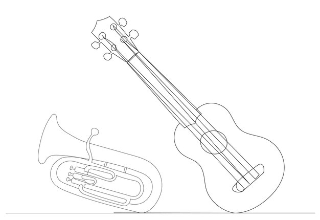 Instrumentos musicais uma linha contínua desenhando vetor isolado