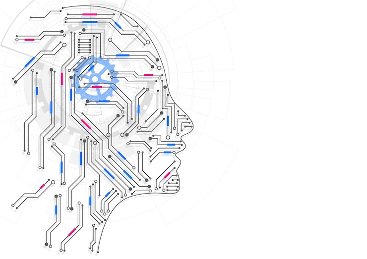 Vetor inteligência artificial. cabeça humana geométrica abstrata