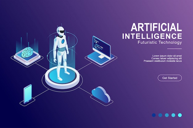 Inteligência artificial digital cérebro tecnologia futurista plano isométrico