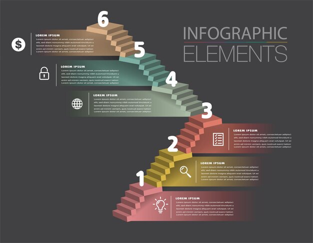 Intensificar o vetor de infográfico de escada de conceito de sucesso de negócios