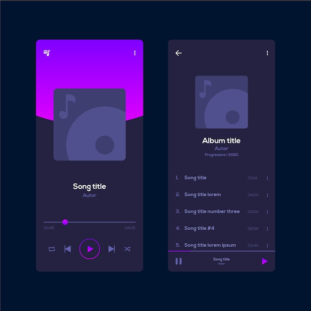 Interface de aplicativo minimalista do music player