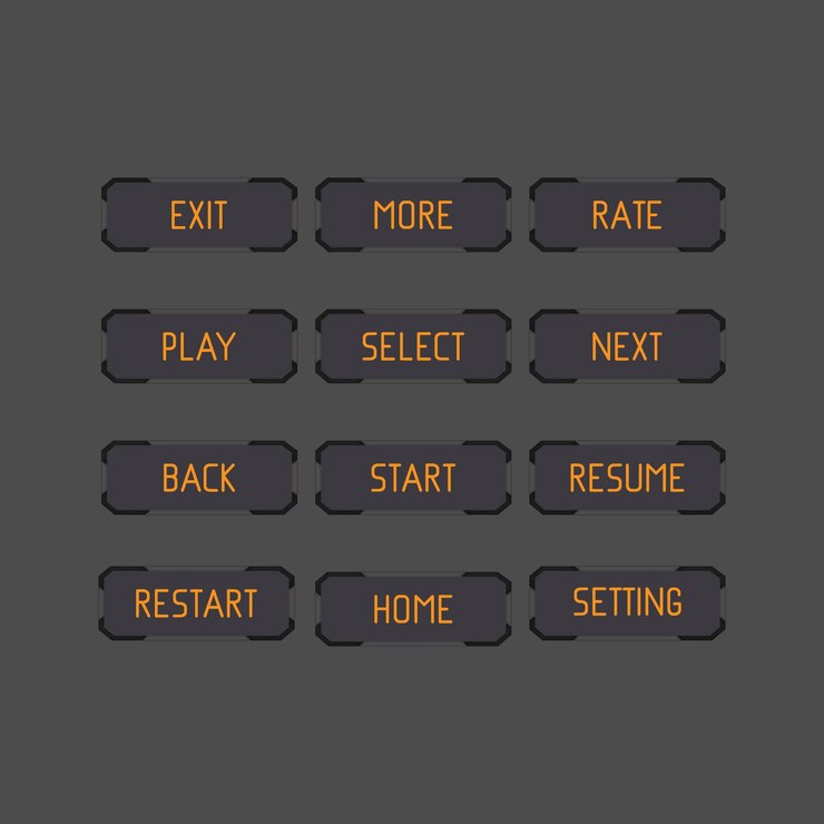 Vetor interface de botão de kit gui de modelo de jogo de botão de menu para criar jogos e aplicativos para web e dispositivos móveis