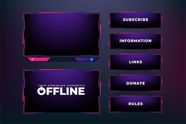 Interface de exibição futurista e design de sobreposição de transmissão em um fundo escuro Interface de tela moderna e decoração de moldura para jogadores online Painel de tela de streaming e vetor de sobreposição de jogos