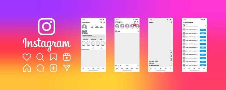 Vetor interface de mídia social do instagram modelagem editorial da interface do instagram modelagem da interface do instagram da mídia social modelo de modelo de páginas de mídia social ícones vetoriais