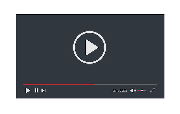 Interface de player de vídeo isolada em fundo branco design de modelo de vídeo para site