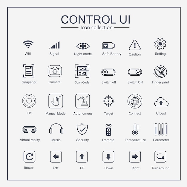 Interface de usuário de controle (UI) Conjunto de coleta de ícones.