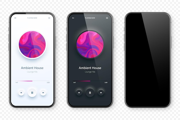 Vetor interface de usuário de leitor de áudio on-line aplicativo de smartphone ui design de mídia de música streaming e escuta