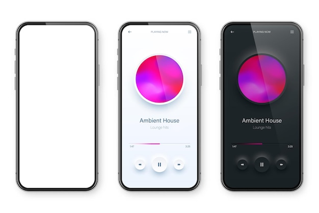 Interface de usuário de leitor de áudio on-line aplicativo de smartphone ui design de mídia de música streaming e escuta