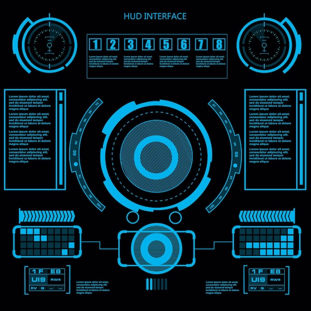 Vetor interface de usuário de toque gráfico virtual azul futurista