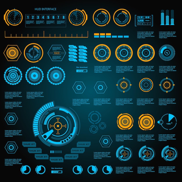 Interface de usuário de toque gráfico virtual azul futurista