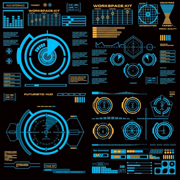 Interface de usuário de toque gráfico virtual azul futurista