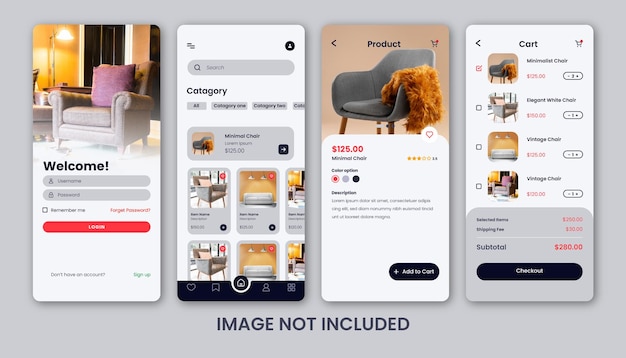 Interface de usuário do aplicativo de compras de móveis