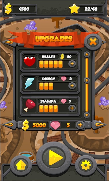 Interface de Usuário do Jogo de Vídeo Gold Mine 2d