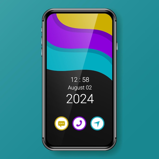 Vetor interface de usuário do tema arco-íris, tela inicial realista do smartphone