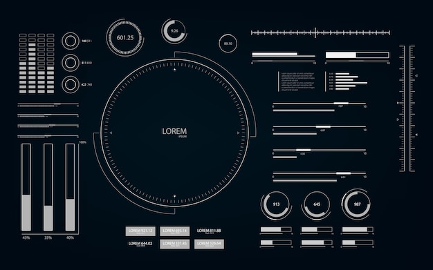 Interface de usuário futurista com elementos de hud e infográfico.