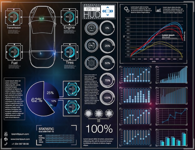 Interface de usuário futurista. UI do HUD. Interface de usuário abstrata virtual toque gráfico. Infográfico de carros. resumo da ciência. ilustração.