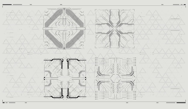 Interface de usuário quadros quadrados blocos definir conceito hud design de modelo de tecnologia de ficção científica ilustração vetorial quadros hud futuristas