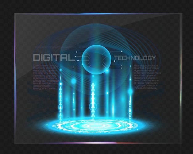 Interface digital futurista com tema de tecnologia de IA elementos HUD brilhantes design cibernético