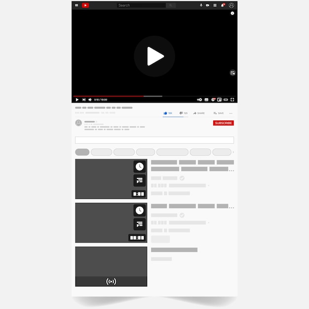 Interface do site de vídeo