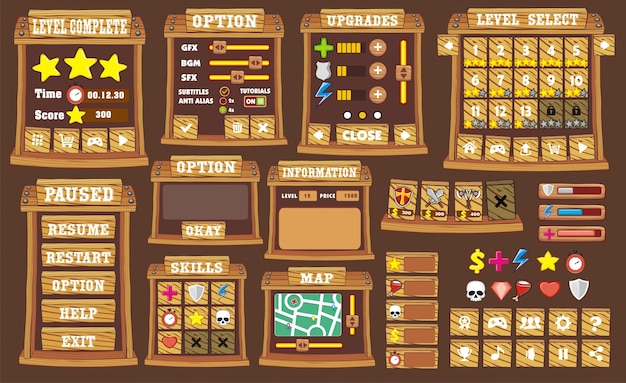 Interface do usuário do jogo para criar jogos para celular