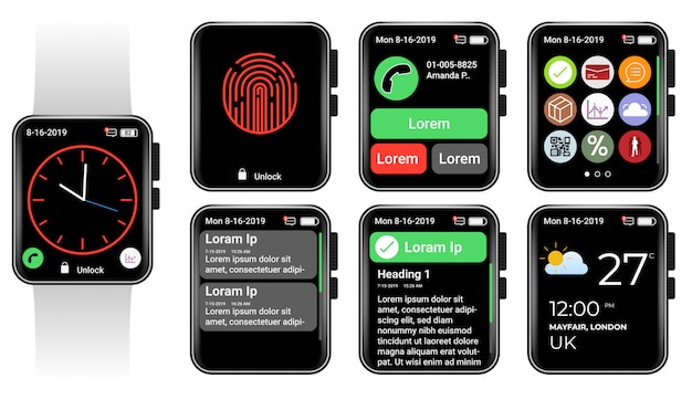 Vetor interface do usuário do relógio inteligente