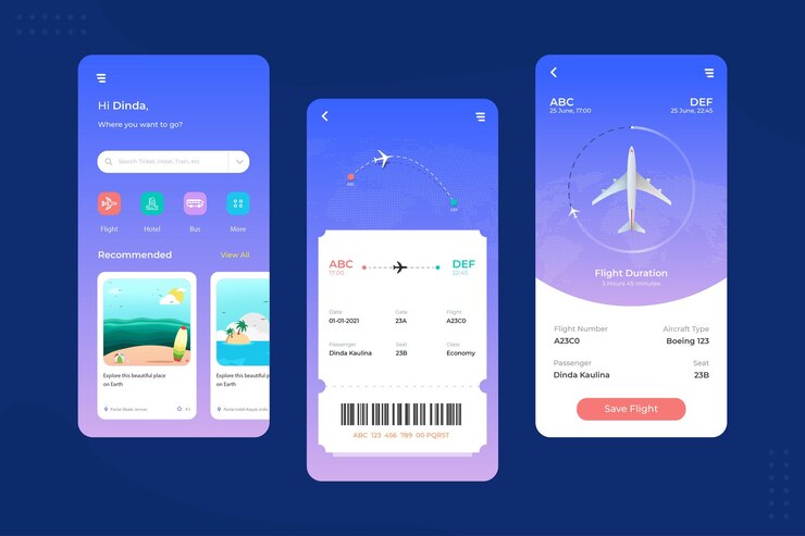 Vetor interface do usuário para aplicativos de reserva de passagens aéreas