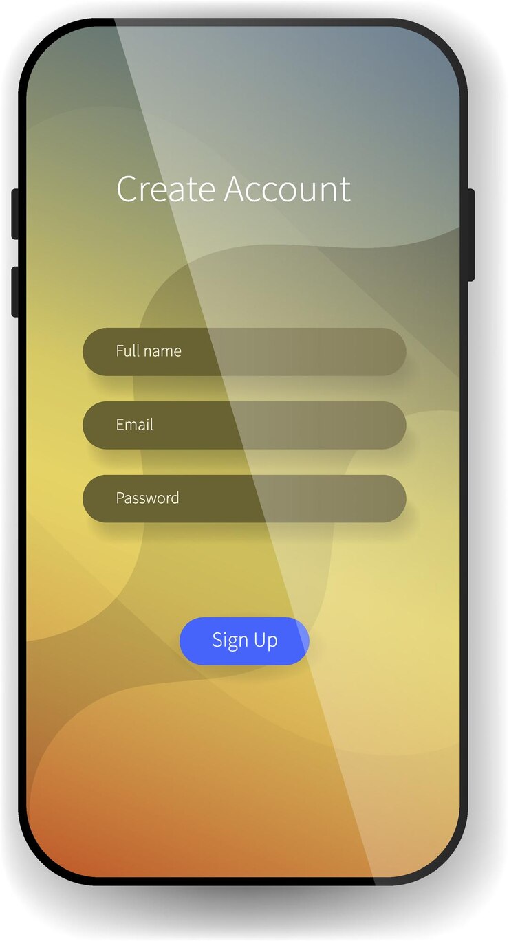 Vetor interface elegante de criação de conta com fundo gradiente e campos de entrada para aplicativos móveis