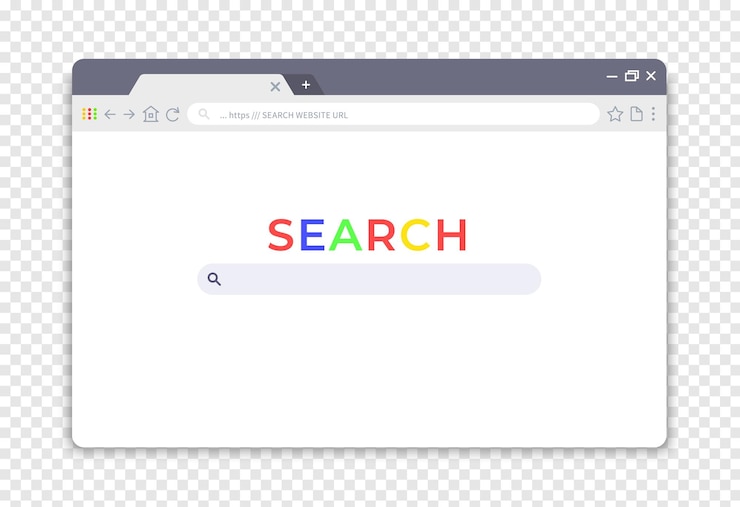Vetor interface simples do navegador pesquisa na janela do site interface do usuário da página da web com botões e elementos para encontrar informações on-line por palavras-chave moldura de tela de internet vetorial em fundo transparente