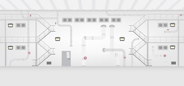 Interior da fábrica com porta fechada e ilustração vetorial de ninguém